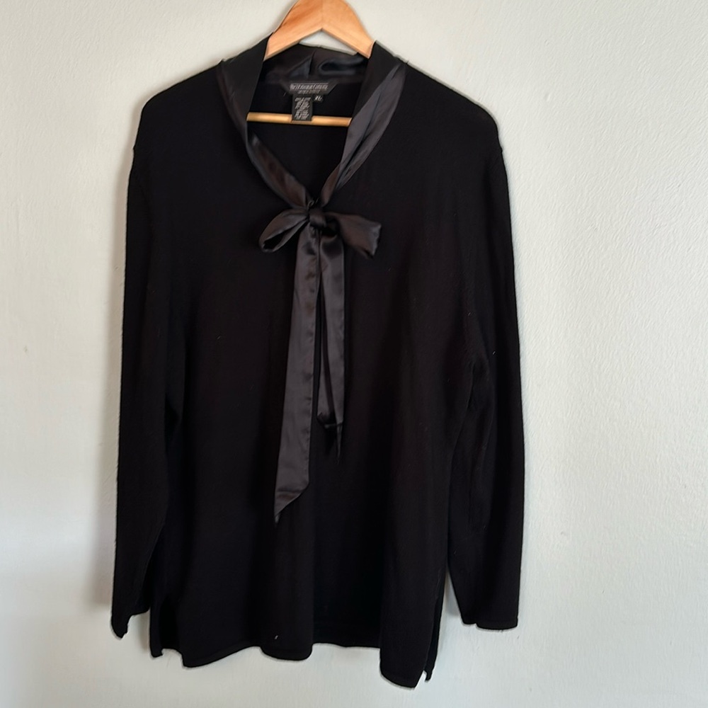 Vintage J Peterman Black Satin Tie Neck Sweater
